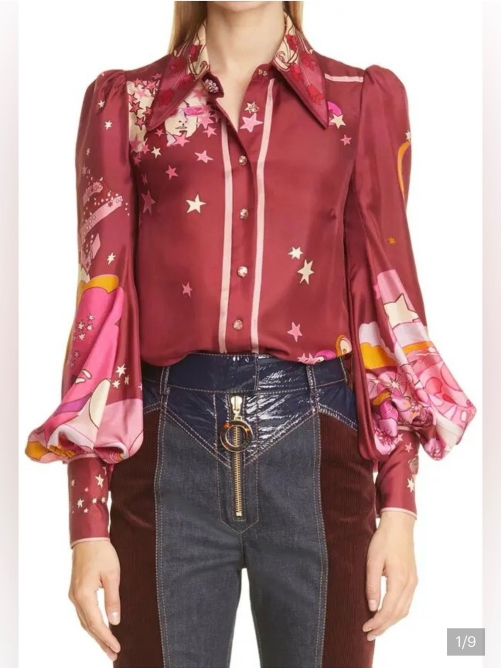 Zimmermann Concert Print Blouson Silk Button Down